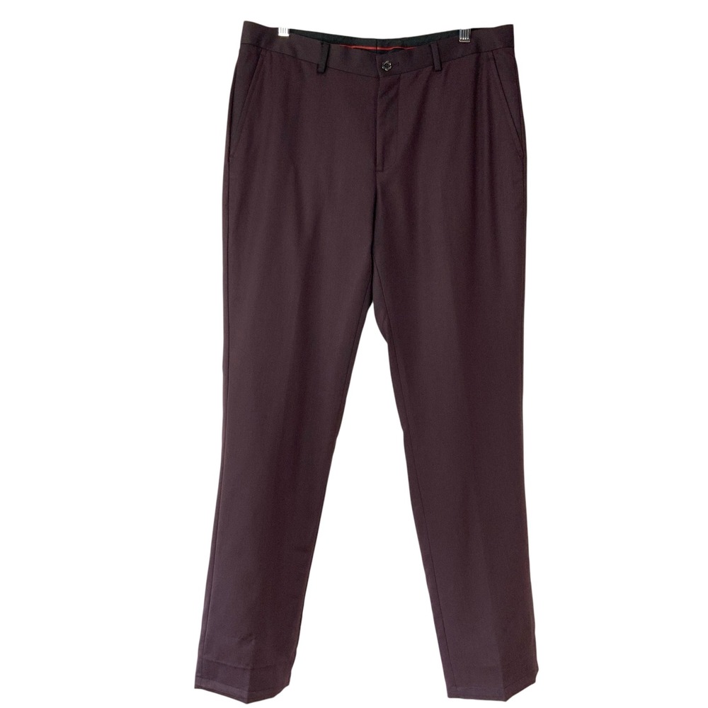 Blackberrys Wine Purple Wool Dress Pants 34 Button Zip Flat Front Trousers